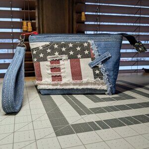 Red White Blue Denim Bag w/wristlet